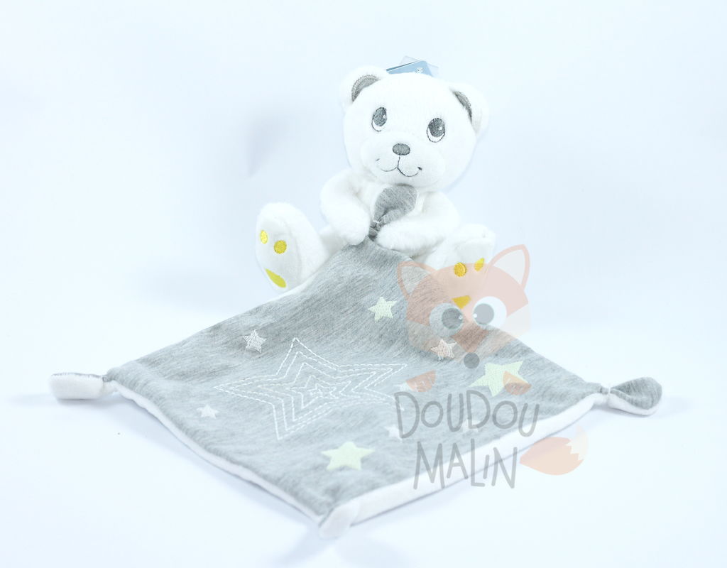  baby comforter bear grey white yellow star 